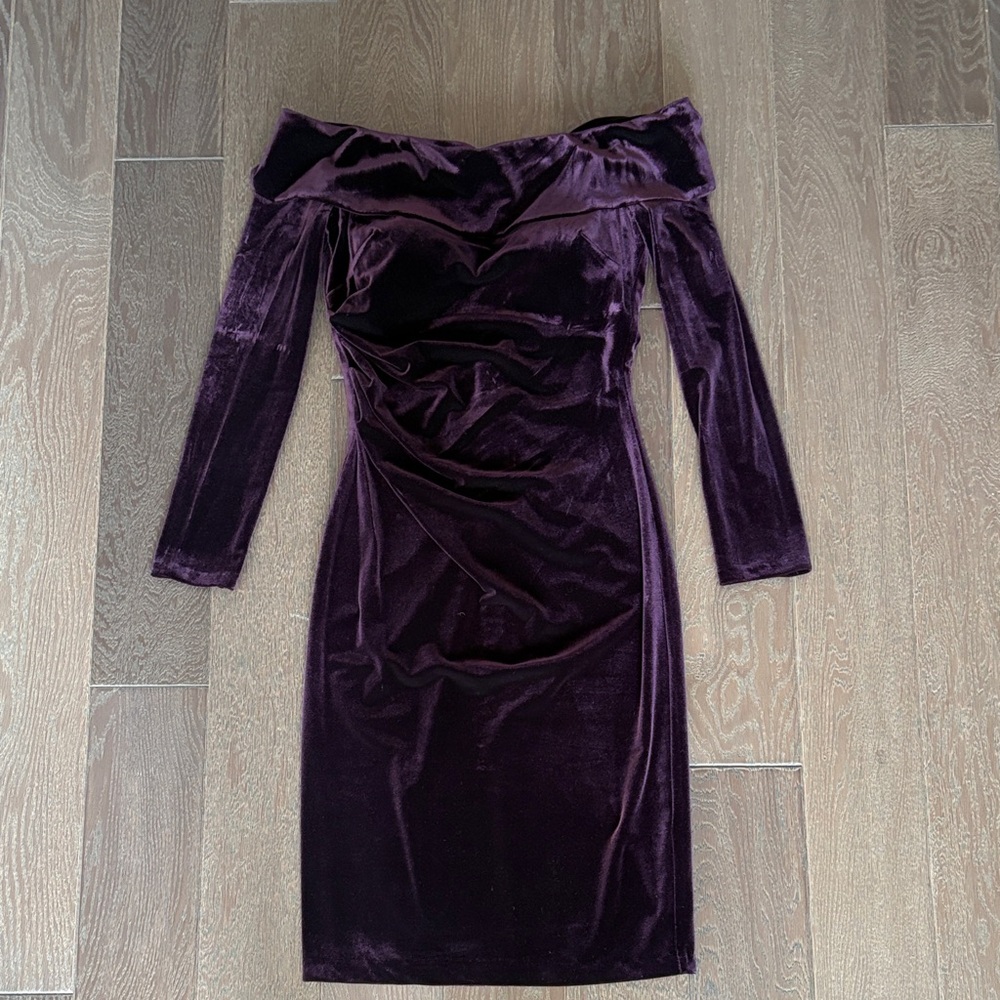 Off-Shoulder Purple Velvet Dress